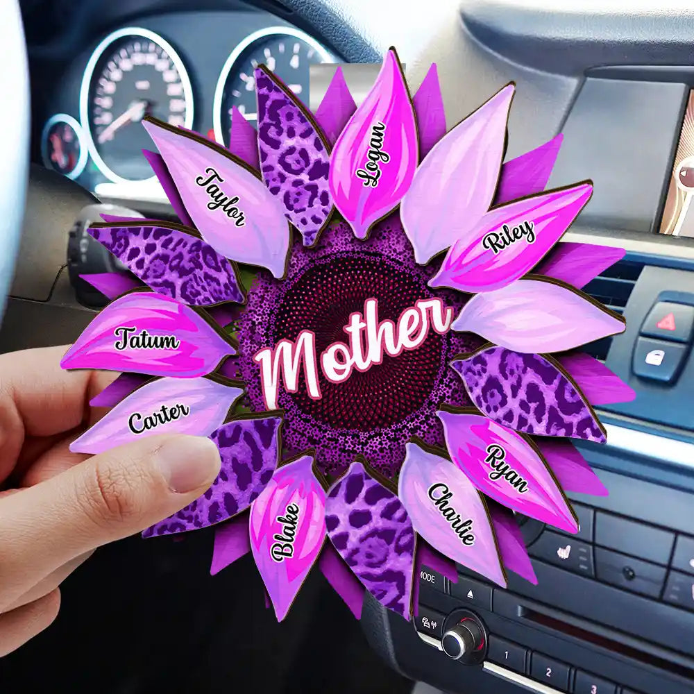 Nana, Mom, Auntie Family Sunflower - Personalized Custom Shaped Car Visor Clip - Gift For Grandma, Mother's Day Gift