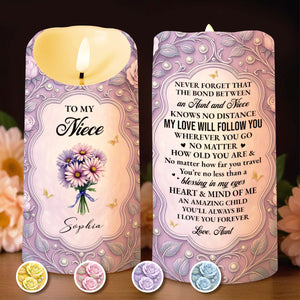 To My Niece, Beautiful Flowers and Butterflies, Custom LED Candle, Gift For Niece