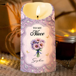 To My Niece, Beautiful Flowers and Butterflies, Custom LED Candle, Gift For Niece