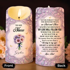 To My Niece, Beautiful Flowers and Butterflies, Custom LED Candle, Gift For Niece