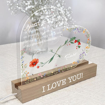 The Bond Between An Aunt & Niece, Flowers And Butterflies, LED Night Light, Gift For Family