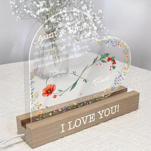 The Bond Between An Aunt & Niece, Flowers And Butterflies, LED Night Light, Gift For Family