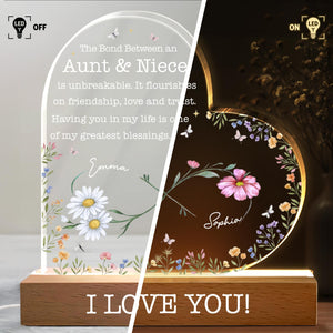 The Bond Between An Aunt & Niece, Flowers And Butterflies, LED Night Light, Gift For Family