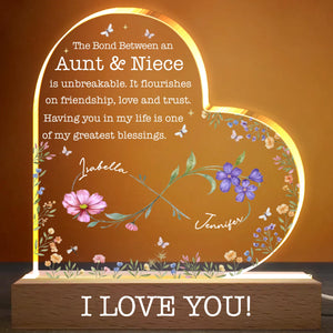 The Bond Between An Aunt & Niece, Flowers And Butterflies, LED Night Light, Gift For Family