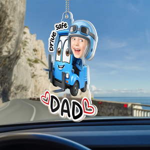 Custom Photo Drive Safe Daddy Papa Best Pit Crew Kid Car Racing - Personalized Acrylic Car Hanger