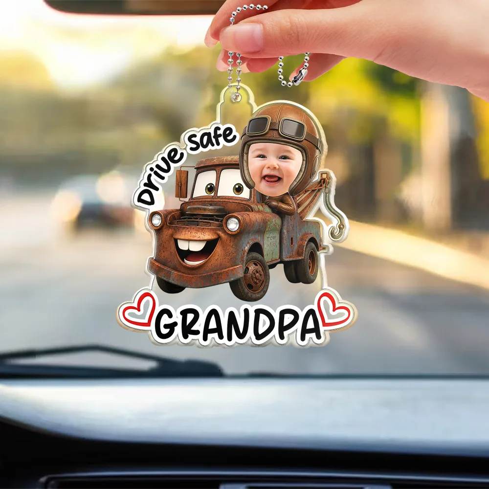 Custom Photo Drive Safe Daddy Papa Best Pit Crew Kid Car Racing - Personalized Acrylic Car Hanger