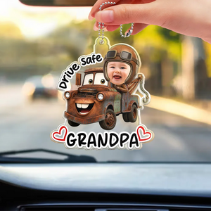 Custom Photo Drive Safe Daddy Papa Best Pit Crew Kid Car Racing - Personalized Acrylic Car Hanger