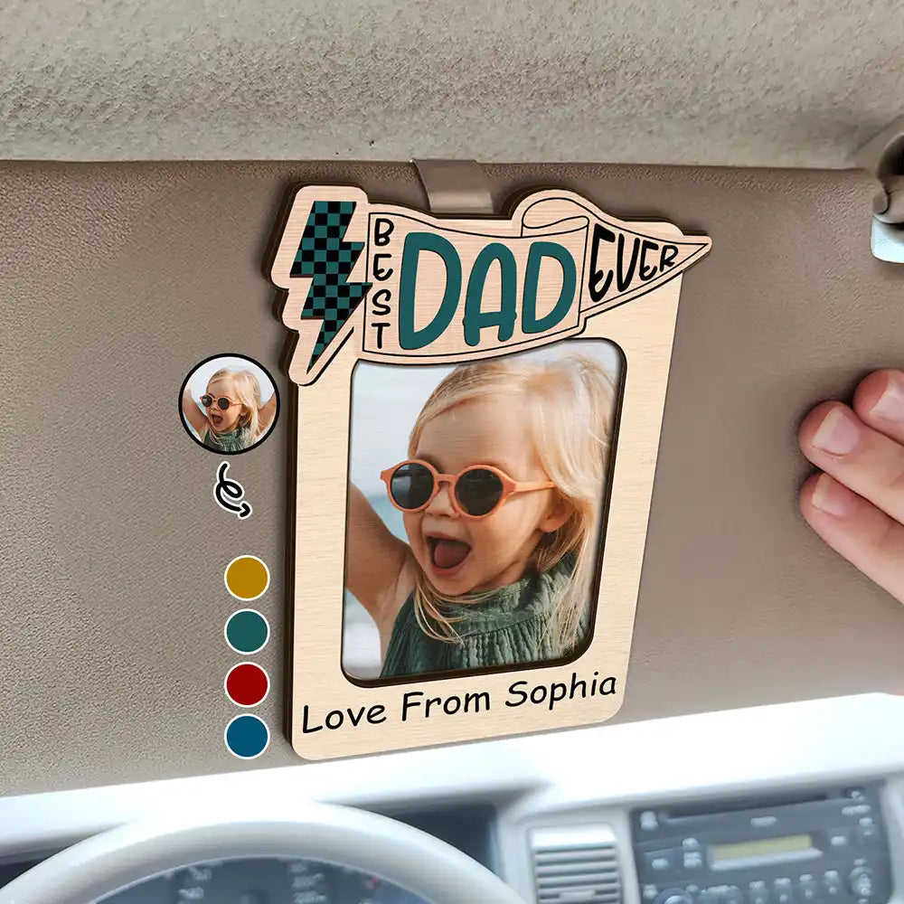 Custom Photo Best Dad Ever - Personalized Custom Shaped Car Visor Clip Gif For Dad, Father's Day Gift, 1 Layer