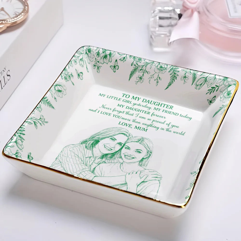 Custom Photo Pencil Sketch My Daughter Granddaughter Forever - Personalized Ring Dish