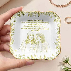 Custom Photo Pencil Sketch My Daughter Granddaughter Forever - Personalized Ring Dish