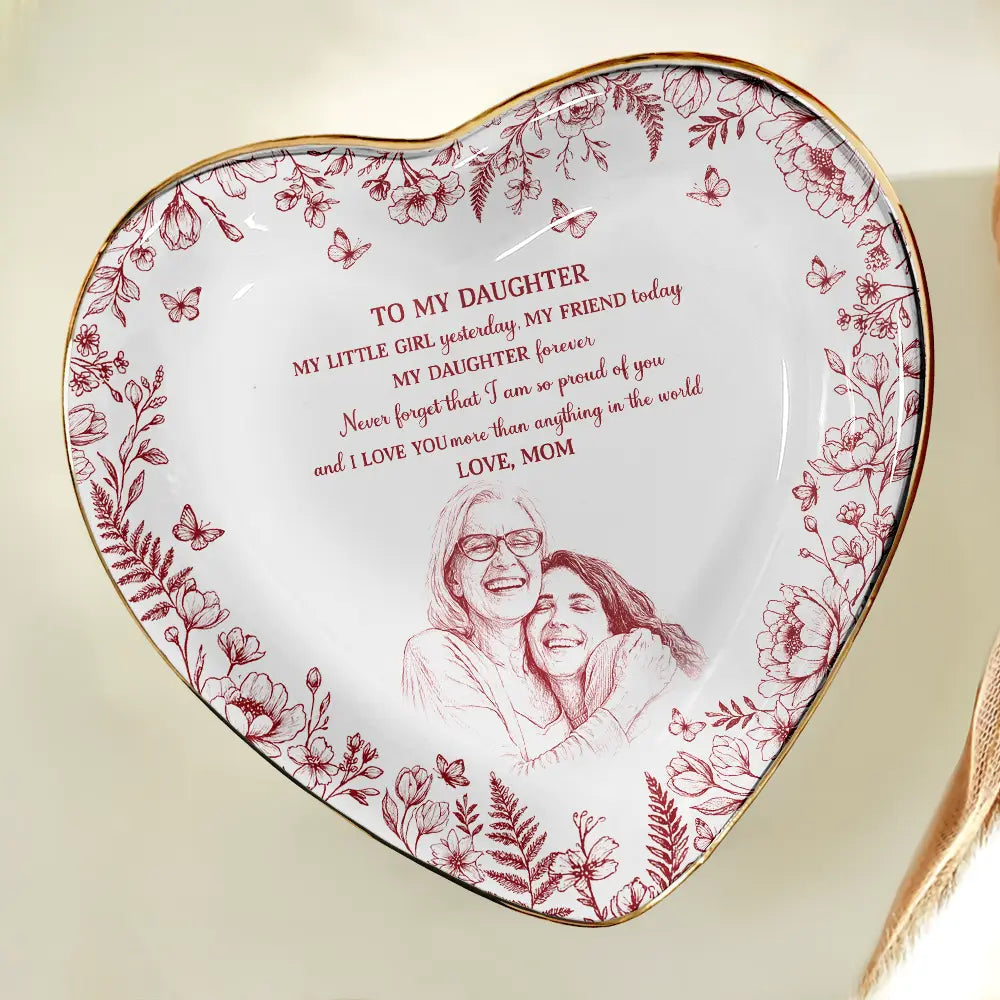 Custom Photo Pencil Sketch My Daughter Granddaughter Forever - Personalized Ring Dish