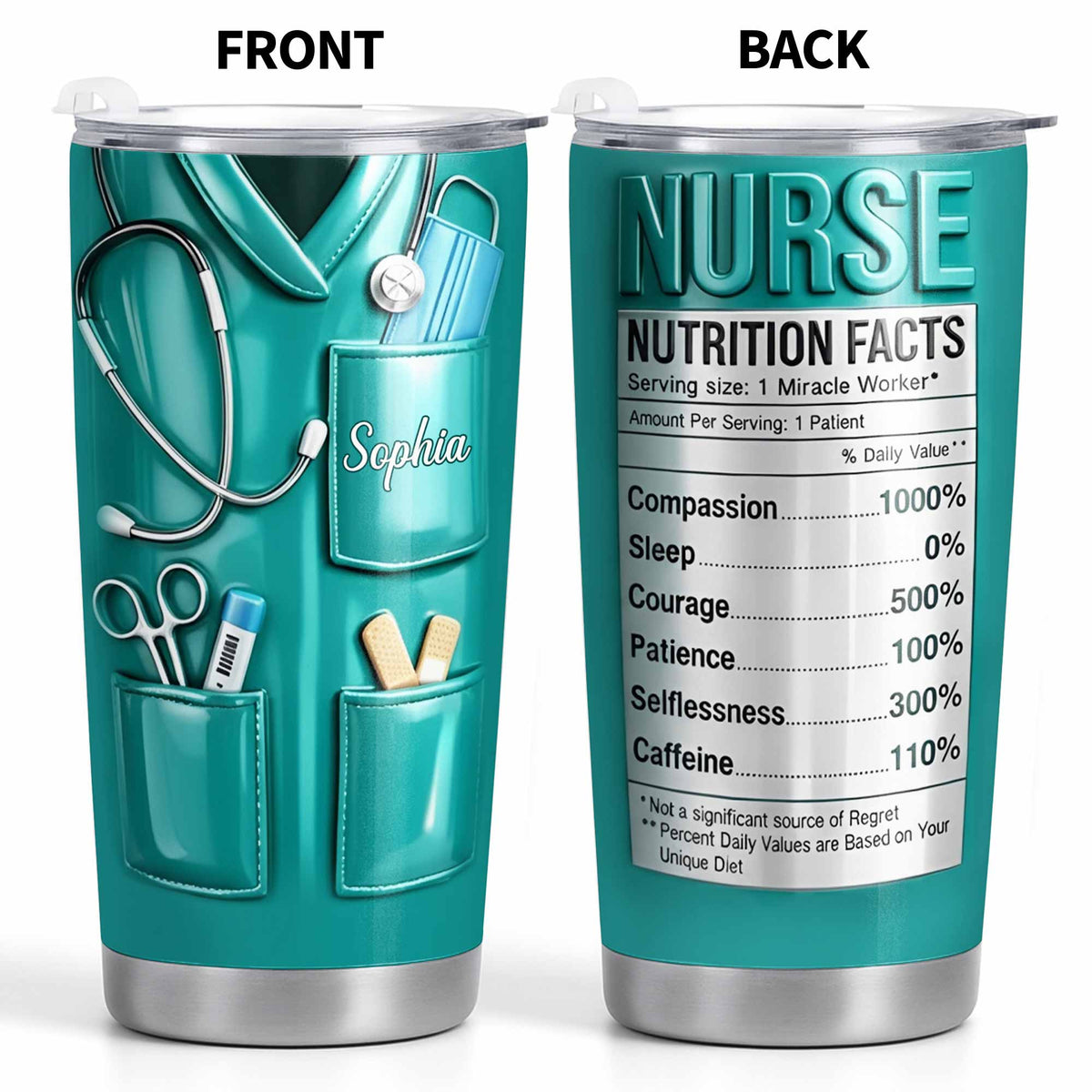 Nutrition Facts For Miracle Worker, Custom Stainless Steel Tumbler, Gift For Nurses