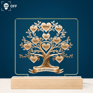Family Tree Name - Gift For Parents Grandparents, Christmas Gifts For Families, Gifts From Children Grandchildren Personalized Acrylic Plaque LED Lamp Night Light