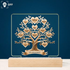 Family Tree Name - Gift For Parents Grandparents, Christmas Gifts For Families, Gifts From Children Grandchildren Personalized Acrylic Plaque LED Lamp Night Light
