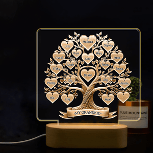 Family Tree Name - Gift For Parents Grandparents, Christmas Gifts For Families, Gifts From Children Grandchildren Personalized Acrylic Plaque LED Lamp Night Light