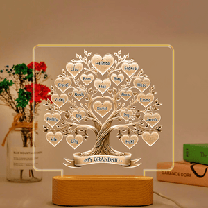 Family Tree Name - Gift For Parents Grandparents, Christmas Gifts For Families, Gifts From Children Grandchildren Personalized Acrylic Plaque LED Lamp Night Light