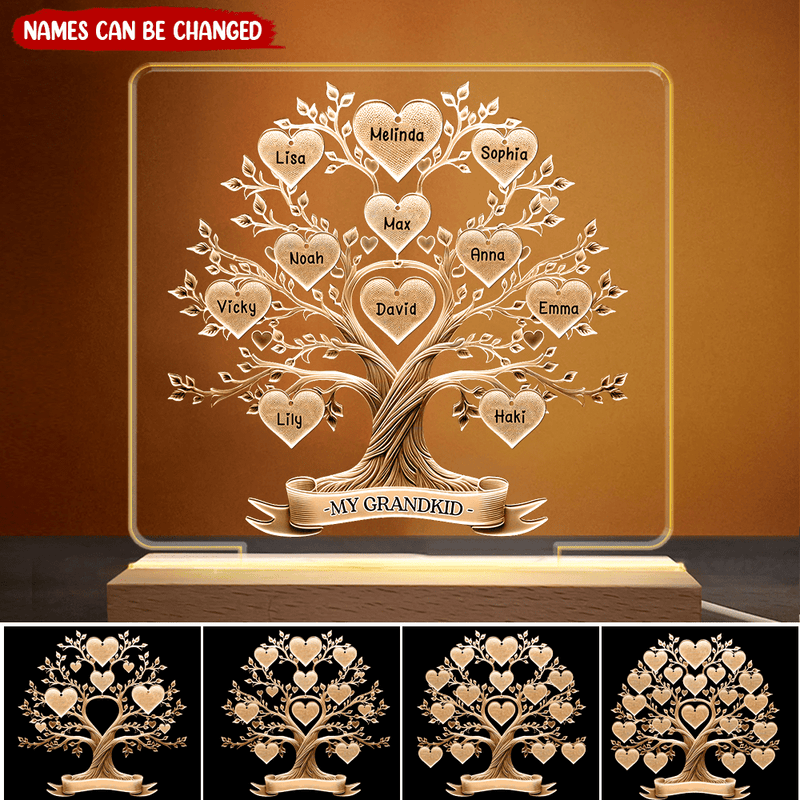 Family Tree Name - Gift For Parents Grandparents, Christmas Gifts For Families, Gifts From Children Grandchildren Personalized Acrylic Plaque LED Lamp Night Light