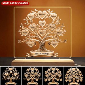 Family Tree Name - Gift For Parents Grandparents, Christmas Gifts For Families, Gifts From Children Grandchildren Personalized Acrylic Plaque LED Lamp Night Light