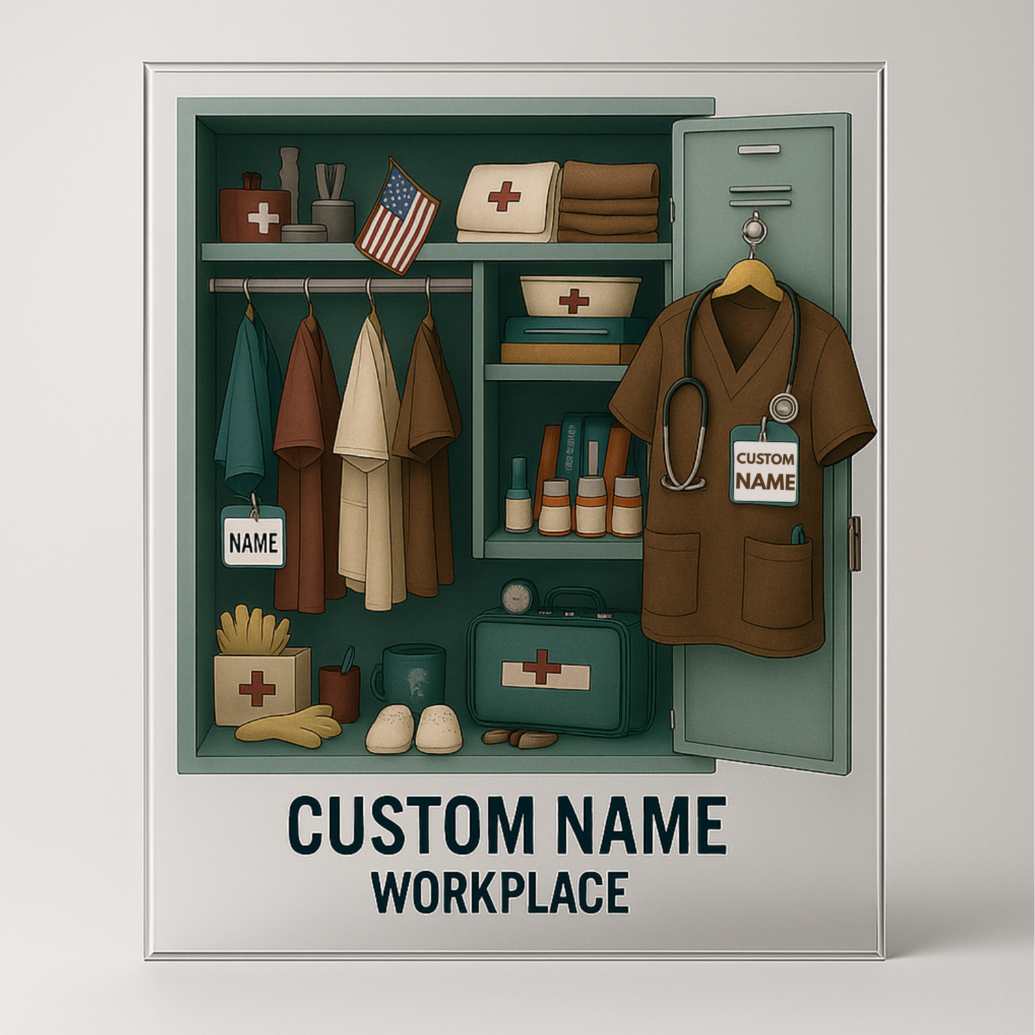 Nurse Brown Scrub Personal Locker - Personalized Acrylic Plaque - Gift For Nurse