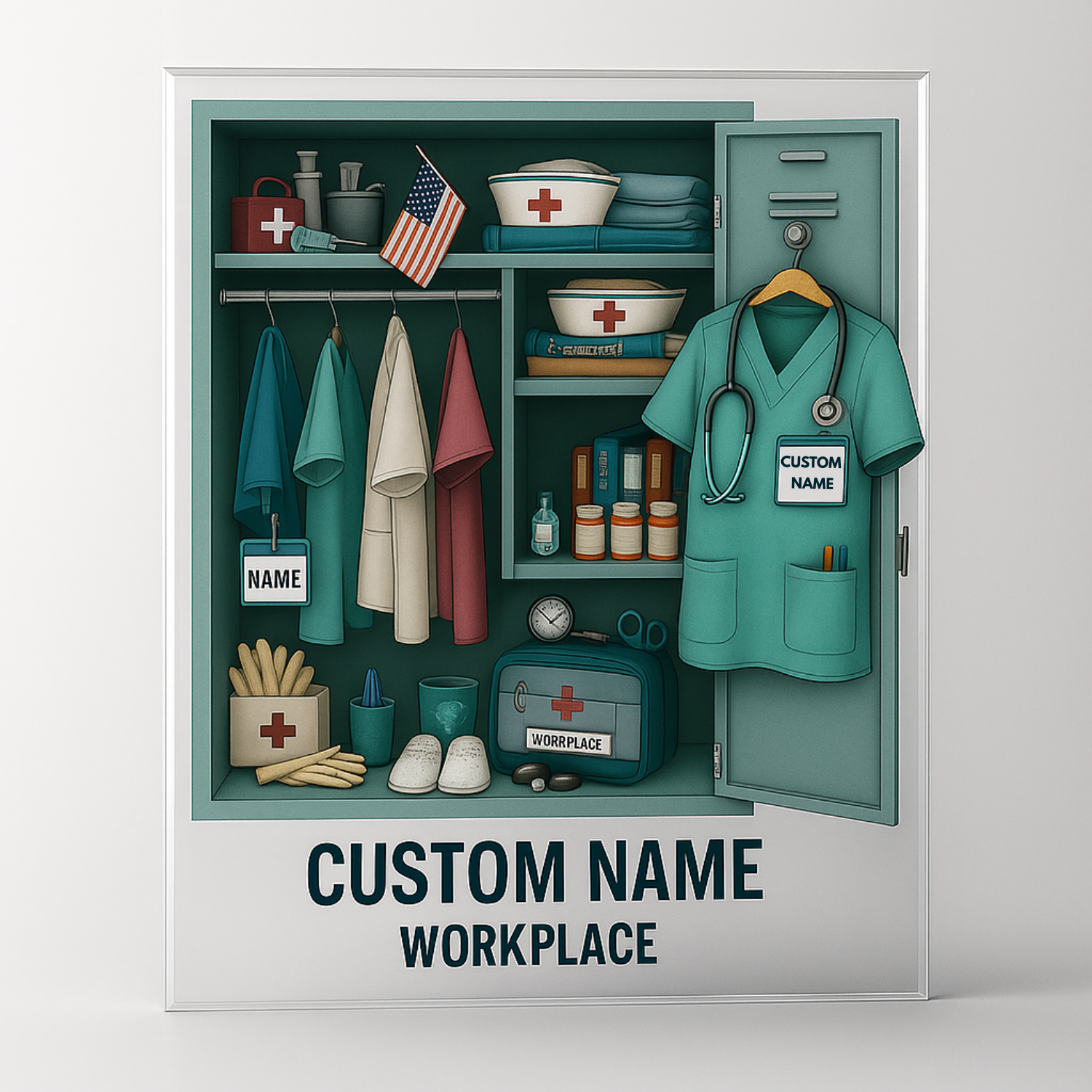 Nurse Green Scrub Personal Locker - Personalized Acrylic Plaque - Gift For Nurse