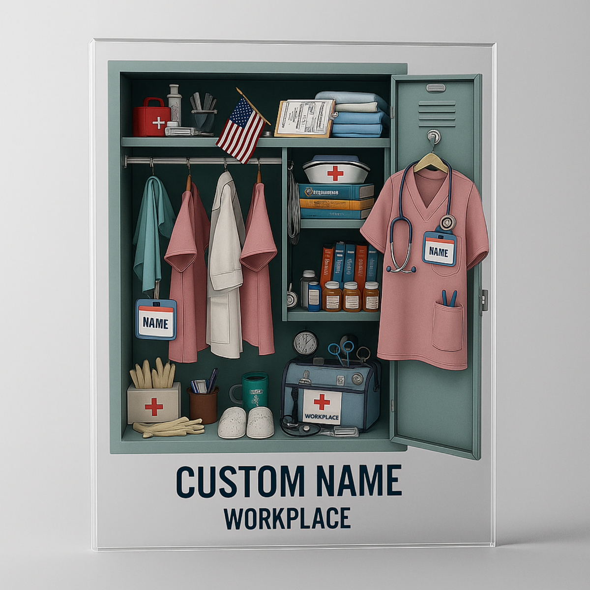 Nurse Pink Uniform Personal Locker - Personalized Acrylic Plaque - Gift For Nurse
