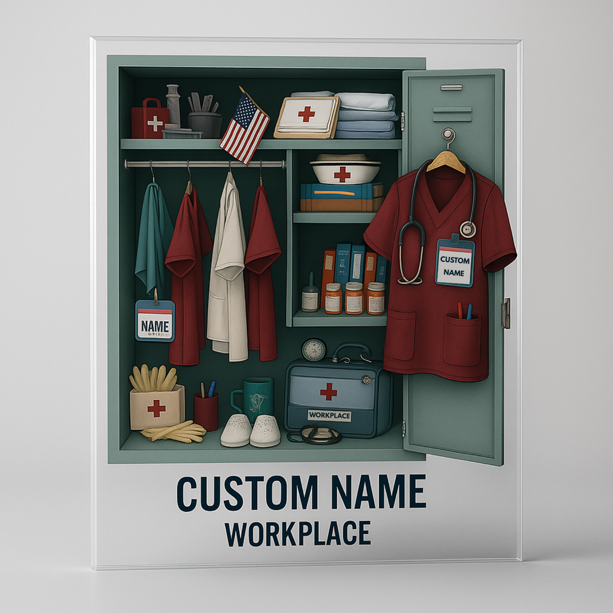 Nurse Red Uniform Personal Locker - Personalized Acrylic Plaque - Gift For Nurse