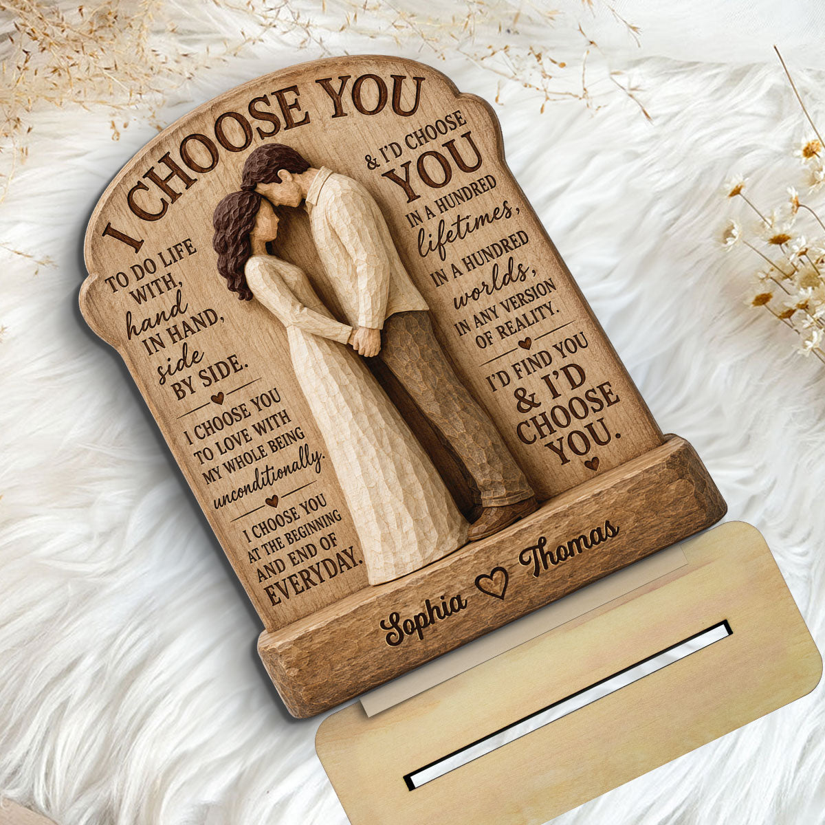 I Choose You Couple Hand In Hand 2D Flat - Personalized Wooden Plaque - Anniversary Gift Keepsake For Couples