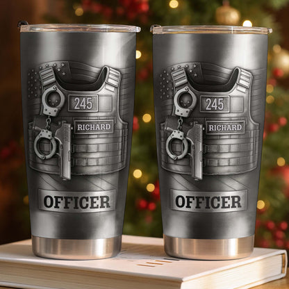 Beloved Officer Personalized Tumbler With Police Badge, Handcuffs, Pistol, Gift For Law Enforcement