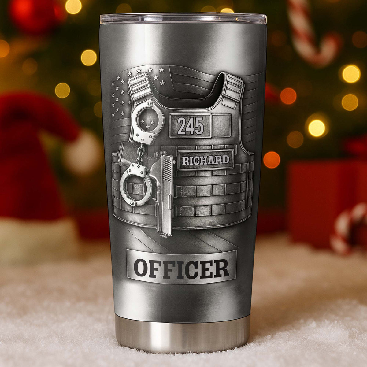 Beloved Officer Personalized Tumbler With Police Badge, Handcuffs, Pistol, Gift For Law Enforcement
