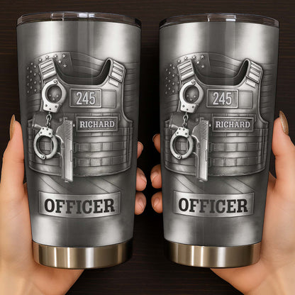 Beloved Officer Personalized Tumbler With Police Badge, Handcuffs, Pistol, Gift For Law Enforcement