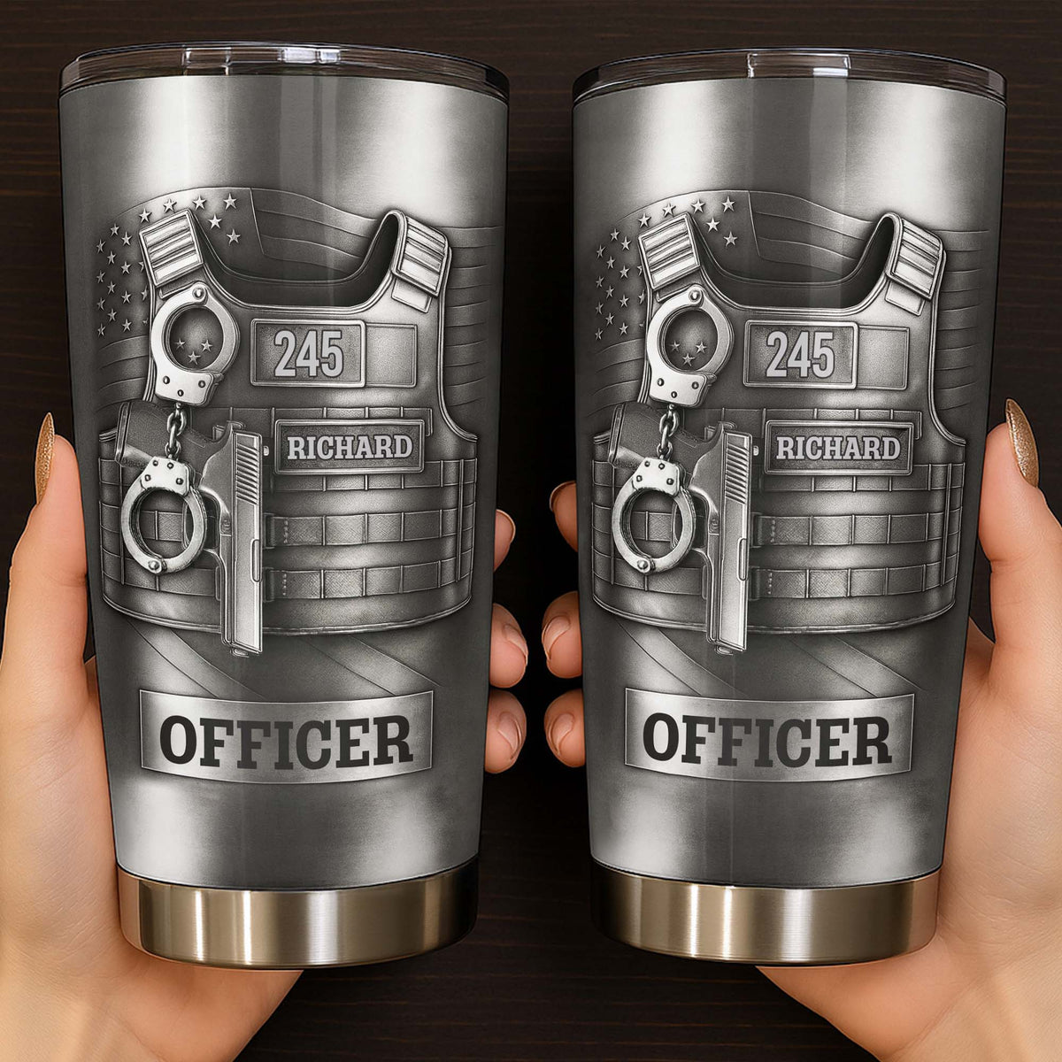 Beloved Officer Personalized Tumbler With Police Badge, Handcuffs, Pistol, Gift For Law Enforcement