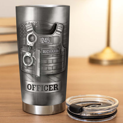 Beloved Officer Personalized Tumbler With Police Badge, Handcuffs, Pistol, Gift For Law Enforcement