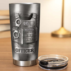 Beloved Officer Personalized Tumbler With Police Badge, Handcuffs, Pistol, Gift For Law Enforcement
