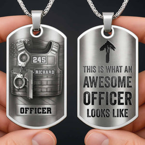 To My Brave Officer, Badge, Gun And Handcuffs, Personalized Dog Tag Necklace, Gift For Law Officers