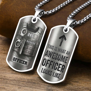 To My Brave Officer, Badge, Gun And Handcuffs, Personalized Dog Tag Necklace, Gift For Law Officers