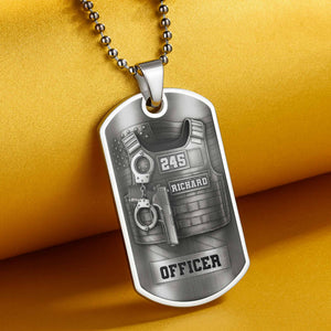 To My Brave Officer, Badge, Gun And Handcuffs, Personalized Dog Tag Necklace, Gift For Law Officers