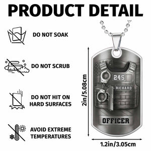 To My Brave Officer, Badge, Gun And Handcuffs, Personalized Dog Tag Necklace, Gift For Law Officers