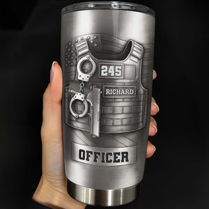I Can't Fix Stupid But I Can Cuff It Bulletproof Vest And Handcuffs Design,Personalized Custom Stainless Steel Tumbler,Gift For Police Officers