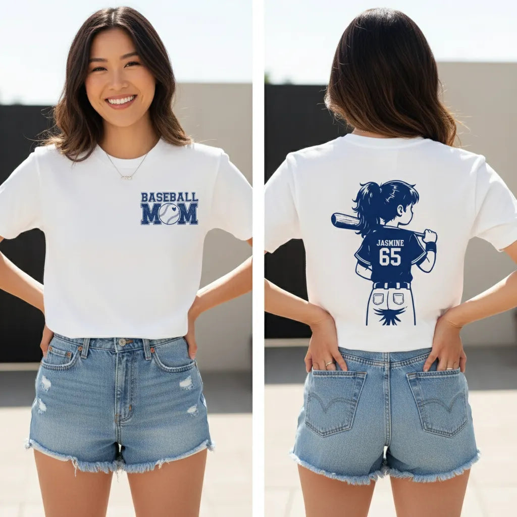 Personalized Baseball Mom Shirt Custom Kids Name & Number Tee