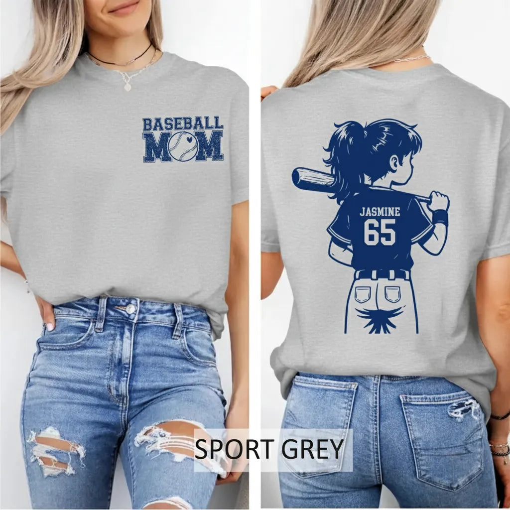 Personalized Baseball Mom Shirt Custom Kids Name & Number Tee
