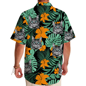 Orange Bloom Shirt - Personalized Custom Cat Photo Hawaiian Shirt