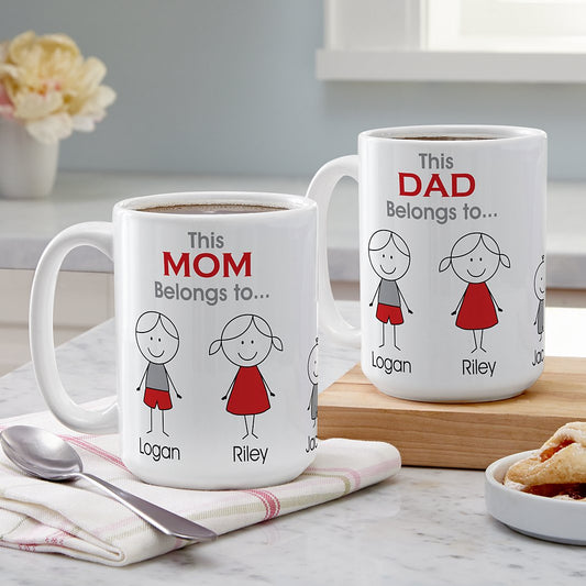 Personalised This Grandma Belongs to Family Portrait Ceramic Coffee Mug with Kid Names Birthday Christmas Gift for Family