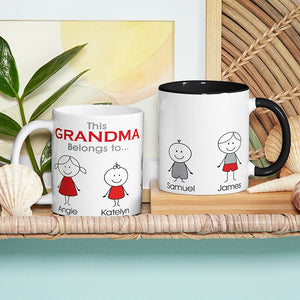 Personalised This Grandma Belongs to Family Portrait Ceramic Coffee Mug with Kid Names Birthday Christmas Gift for Family