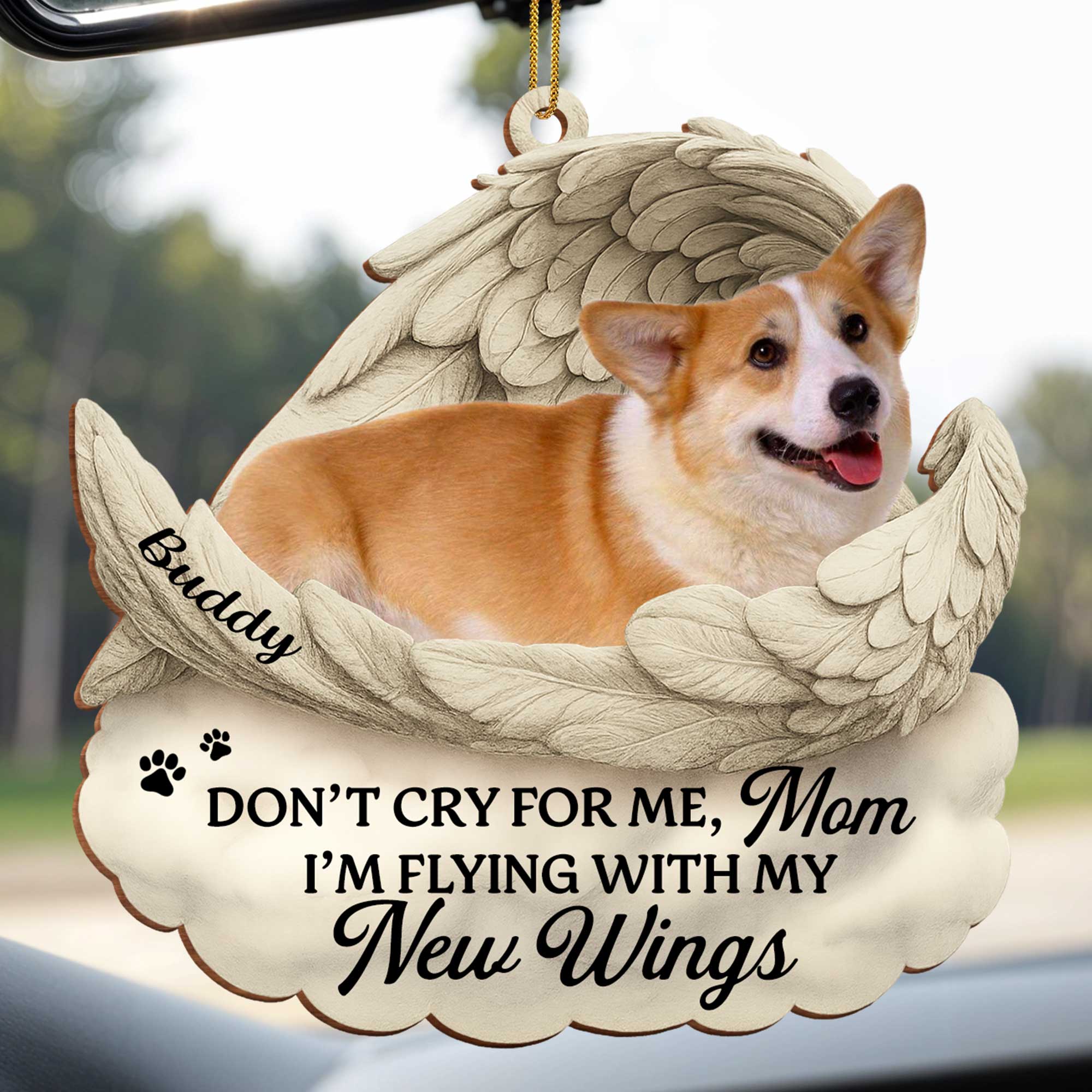 Don't Cry For Me I'm Flying With New Wings And Paw Prints, Custom Wood/Acrylic Ornament, Gift For Pet Owners