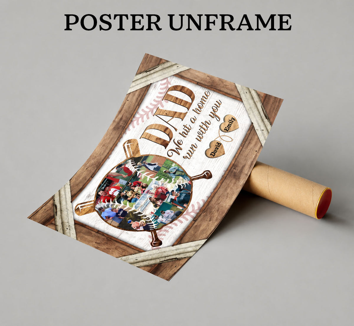Personalized Dad Baseball Photo Collage Canvas, We Hit a Home Run With You Custom Kids Names, Father's Day Gift for Baseball Dad