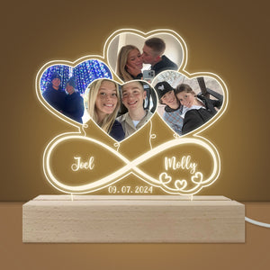 Infinity Love Heart Balloons Custom Photo - Personalized 3D LED Light - Gift For Couple