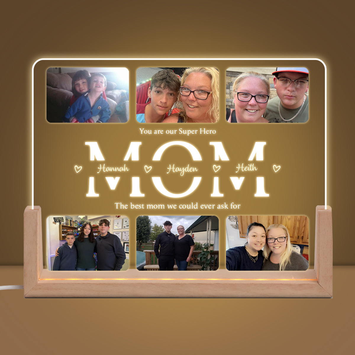 You're The Best Mom In The World Custom Photos - Personalized Desk Name Plate Night Light - Gift For Mother