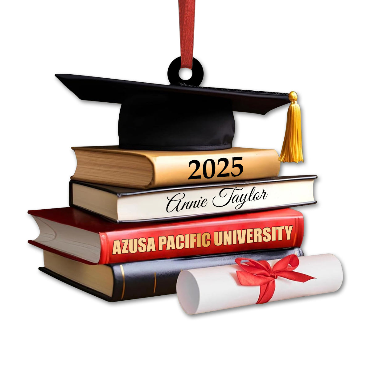 Class of 2025 Ornament, High School Graduation Gifts, Grad Gift. Personalized Graduation Cap Ornament With Books, Custom Graduation Ornament
