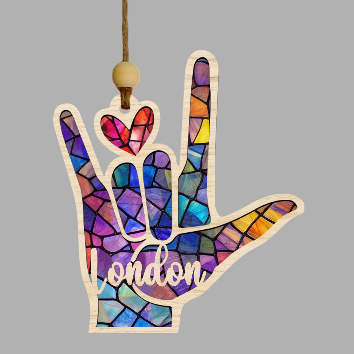 Personalized Sign Language Ornament,ASL Suncatcher, Hand Sign Language Ornament,ASL I Love You Suncatcher Ornament,ASL Personalized Ornament