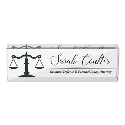 Attorney Office Desk Name Plate, Clear JD Judge Nameplate, Lawyer Appreciation Gift, Juris Doctor Judge Law School Graduation
